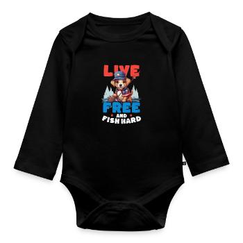 Pêcheur Vivre Libre Et Pêcher Dur - Body Bébé bio manches longues - noir - Devant