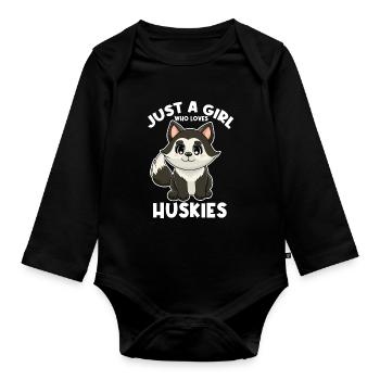 Juste une fille qui aime les huskies - Body Bébé bio manches longues - noir - Devant
