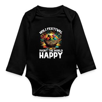 Happy Holi Grüße Hinduismus Indisches Fest - Baby Bio-Langarm-Body - Schwarz - Vorne