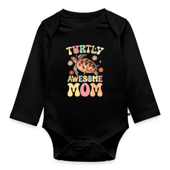 Groovy Turtle Lover Mom - Organic Longsleeve Baby Bodysuit - black - Front