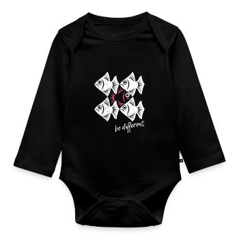 Be different - Fische - gegen den Strom schwimmen - Baby Bio-Langarm-Body - Schwarz - Vorne