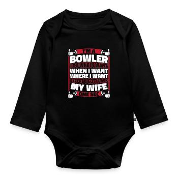 Bowling Bowlen Bowler - Baby Bio-Langarm-Body - Schwarz - Vorne