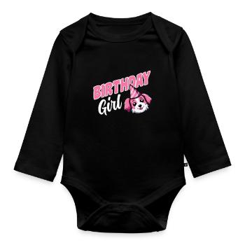 Chiens Anniversaire Joyeux Anniversaire Fille Chien Rose - Body Bébé bio manches longues - noir - Devant