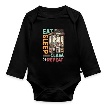 Claw Machine Kraller Eat Sleep Claw Repeat - Organic Longsleeve Baby Bodysuit - black - Front