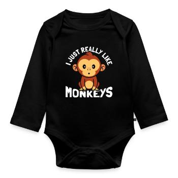 I just like monkeys a lot - Organic Longsleeve Baby Bodysuit - black - Front