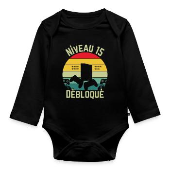 Level 15 Unlocked - Organic Longsleeve Baby Bodysuit - black - Front