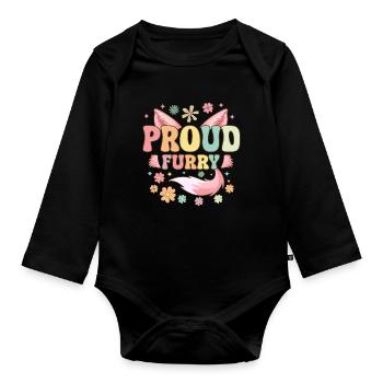 Groovy Furry Fandom Fursuit Fox - Organic Longsleeve Baby Bodysuit - black - Front