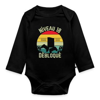 Level 18 Unlocked - Organic Longsleeve Baby Bodysuit - black - Front