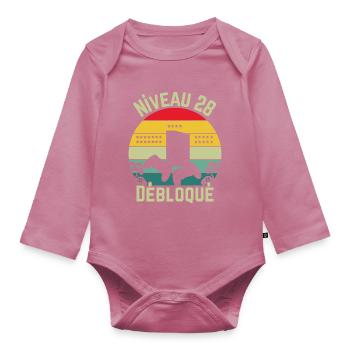 Level 28 Unlocked - Organic Longsleeve Baby Bodysuit - mauve - Front