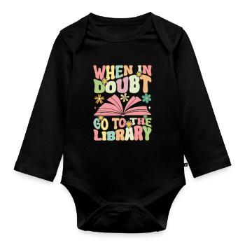 Groovy Book Reader Librarian - Organic Longsleeve Baby Bodysuit - black - Front