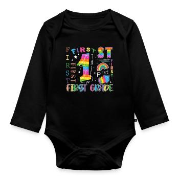 1st Grade Pop It Schoolchild - Organic Longsleeve Baby Bodysuit - black - Front