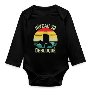 Level 32 Unlocked - Organic Longsleeve Baby Bodysuit - black - Front