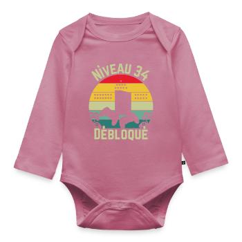 Level 34 Unlocked - Organic Longsleeve Baby Bodysuit - mauve - Front