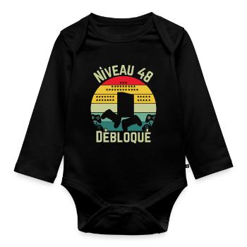 Level 48 Unlocked - Organic Longsleeve Baby Bodysuit - black - Front