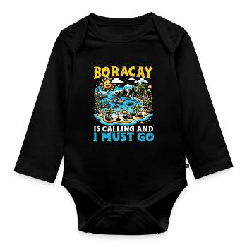 Boracay Philippinen Sommerurlaub Boaracay Beach - Baby Bio-Langarm-Body - Schwarz - Vorne