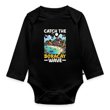 Boracay Philippinen Sommerurlaub Boaracay Beach - Baby Bio-Langarm-Body - Schwarz - Vorne
