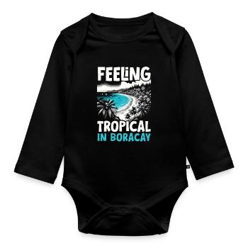 Boracay Philippinen Sommerurlaub Boaracay Beach - Baby Bio-Langarm-Body - Schwarz - Vorne
