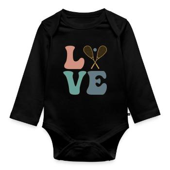 LOVE Squash Player Trainer - Baby Bio-Langarm-Body - Schwarz - Vorne