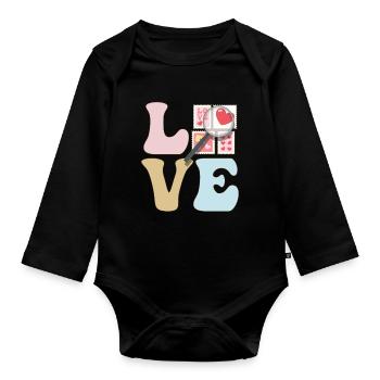 LOVE Stamp Collector Timbre Collectionneur Timbre Collectionner - Body Bébé bio manches longues - noir - Devant