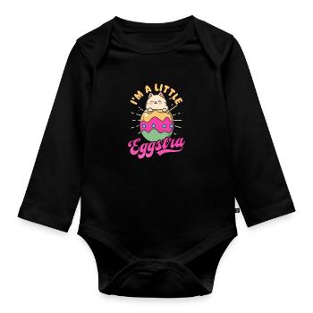 Katze Ostern Ich bin Little Eggstra - Baby Bio-Langarm-Body - Schwarz - Vorne