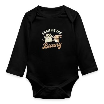 Cat Easter Show Me Bunny - Organic Longsleeve Baby Bodysuit - black - Front