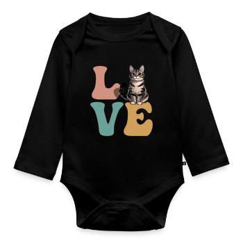 LIEBE Tabby Katze Orange Katze - Baby Bio-Langarm-Body - Schwarz - Vorne