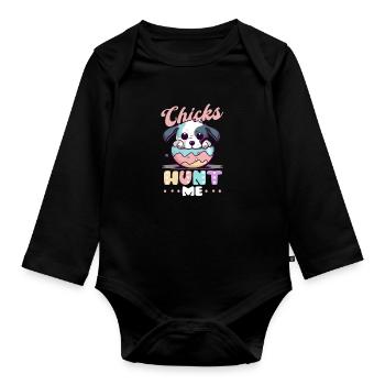 Dog Easter Chicks Hunt Me - Organic Longsleeve Baby Bodysuit - black - Front