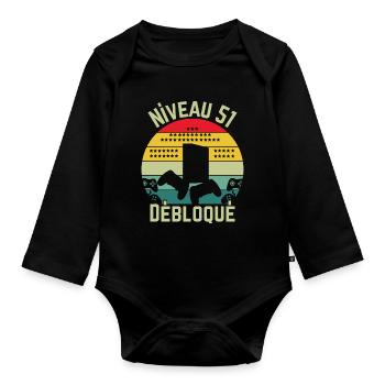 Level 51 Unlocked - Organic Longsleeve Baby Bodysuit - black - Front