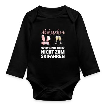 Skihase Apres Ski Skihäschen Geschenk - Baby Bio-Langarm-Body - Schwarz - Vorne