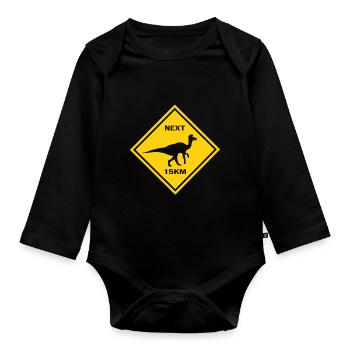 Attention: Corythosaurus crosses the road design - Organic Longsleeve Baby Bodysuit - black - Front