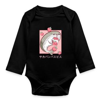 Sacambaspis Ancient Fish Kawaii Japanese Strawberry - Organic Longsleeve Baby Bodysuit - black - Front