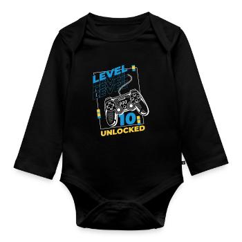 Gamer Gaming Level 10 Unlocked - Organic Longsleeve Baby Bodysuit - black - Front