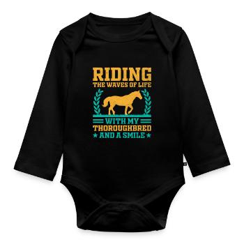 Thoroughbred Horse Racing Riding Equestian Horses - Organic Longsleeve Baby Bodysuit - black - Front