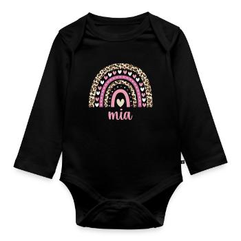 Mia Regenbogen Name Geburtstag Mia - Baby Bio-Langarm-Body - Schwarz - Vorne