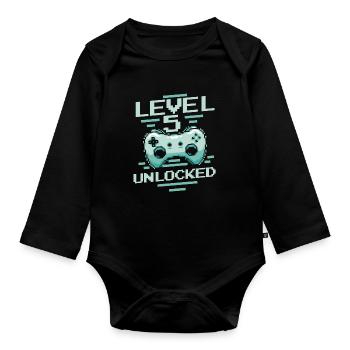 Gamer Gaming Level 5 Unlocked - Baby Bio-Langarm-Body - Schwarz - Vorne