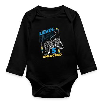 Gamer Gaming Level 5 Unlocked - Baby Bio-Langarm-Body - Schwarz - Vorne