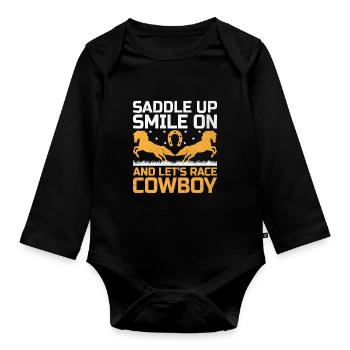 Thoroughbred Horse Racing Riding Equestian Horses - Organic Longsleeve Baby Bodysuit - black - Front