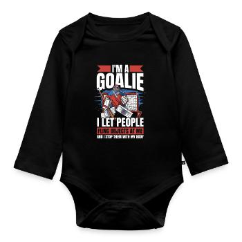 Ice Hockey Goalie Goalkeeper Puck Nothing Scares Me - Organic Longsleeve Baby Bodysuit - black - Front