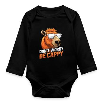 Capybara Wasserschwein Dont Worry Be Cappy - Baby Bio-Langarm-Body - Schwarz - Vorne