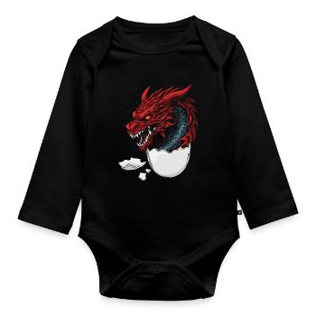 Drache Drachen Ei Eier Fantasy Fabelwesen Fabel - Baby Bio-Langarm-Body - Schwarz - Vorne