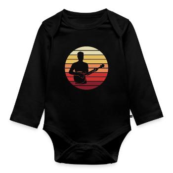 Banjo-Sonnenuntergang - Geschenk für Musiker - Baby Bio-Langarm-Body - Schwarz - Vorne