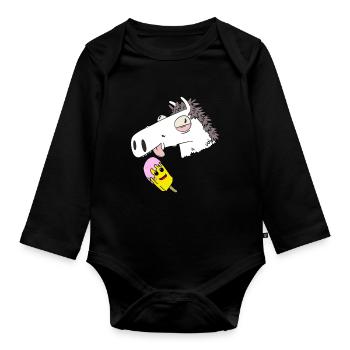 Pferd Sommer Eiskrem Hunger naschen Erfrischung - Baby Bio-Langarm-Body - Schwarz - Vorne