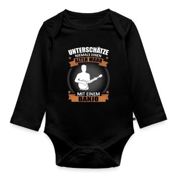 Sagesse de la vieillesse banjo - cadeau avec expérience - Body Bébé bio manches longues - noir - Devant