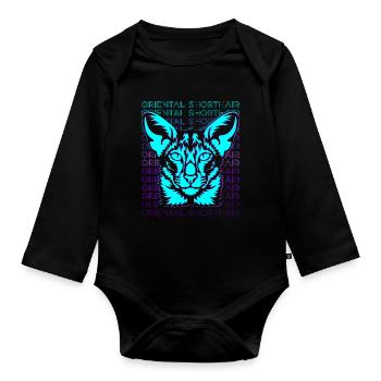 Orientalisch Kurzhaar Katze Retro - Baby Bio-Langarm-Body - Schwarz - Vorne