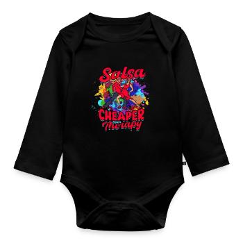 Salsa Cheaper Than Therapy Salsero Salsera - Baby Bio-Langarm-Body - Schwarz - Vorne