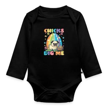 Christian Easter Chicks Dig Me Pug - Organic Longsleeve Baby Bodysuit - black - Front