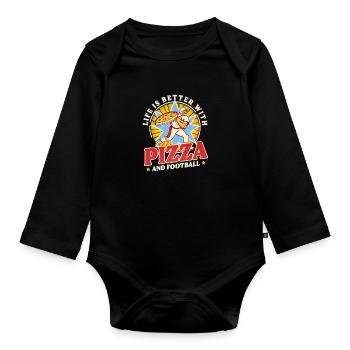 Fußballliebhaber besser mit Pizza und Fußball - Baby Bio-Langarm-Body - Schwarz - Vorne