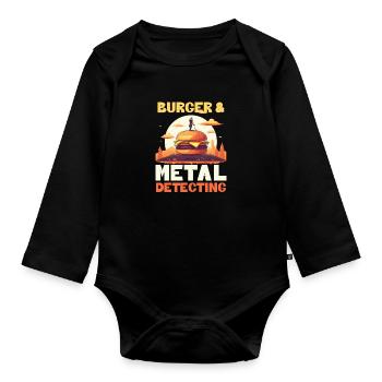 Metal Detecting Burger And Detecting - Organic Longsleeve Baby Bodysuit - black - Front