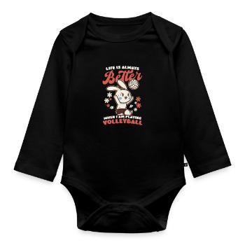 Volleyball Ostern Besser Volleyball spielen - Baby Bio-Langarm-Body - Schwarz - Vorne