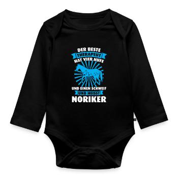 Noriker Pferd Reiter Geschenk - Baby Bio-Langarm-Body - Schwarz - Vorne